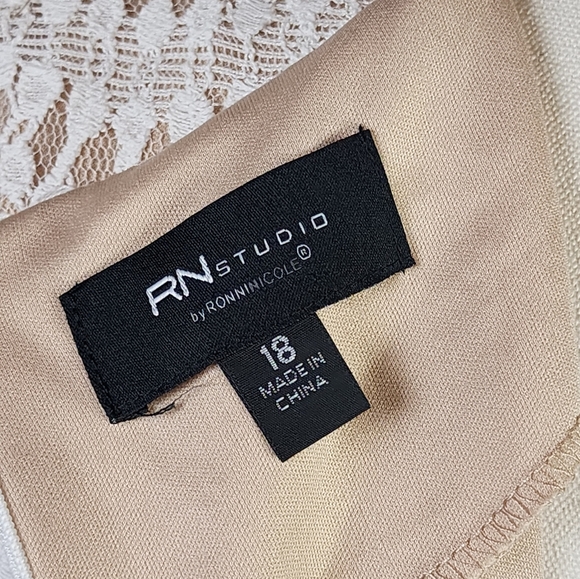 RN Studio White Lace Overlay Dress Size 18 Boho Romantic Lined Sheath - Picture 10 of 11